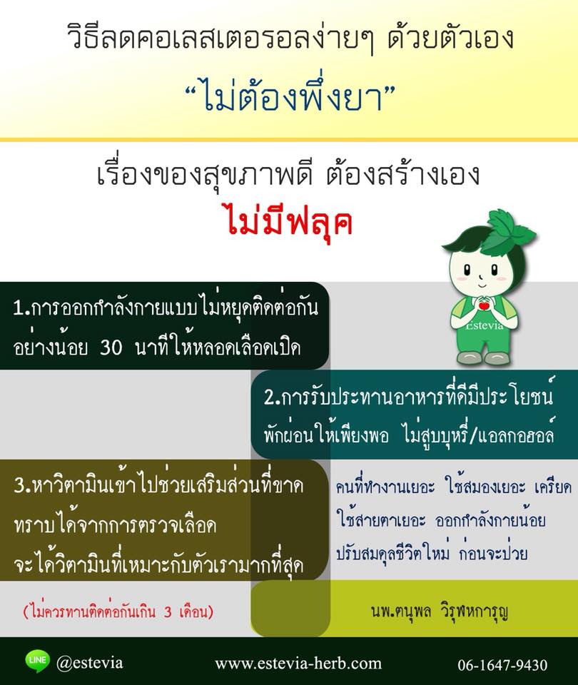 คอเลสเตอรอล ไม่ต้องพึ่งยา Estevia